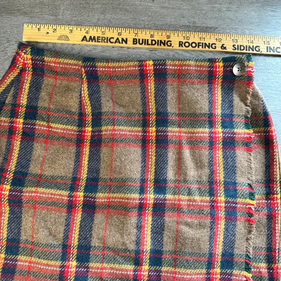 Gap Wrap Mini Skirt Tartan Plaid Wool 90s Y2K Brown Red 10 - Picture 6 of 8